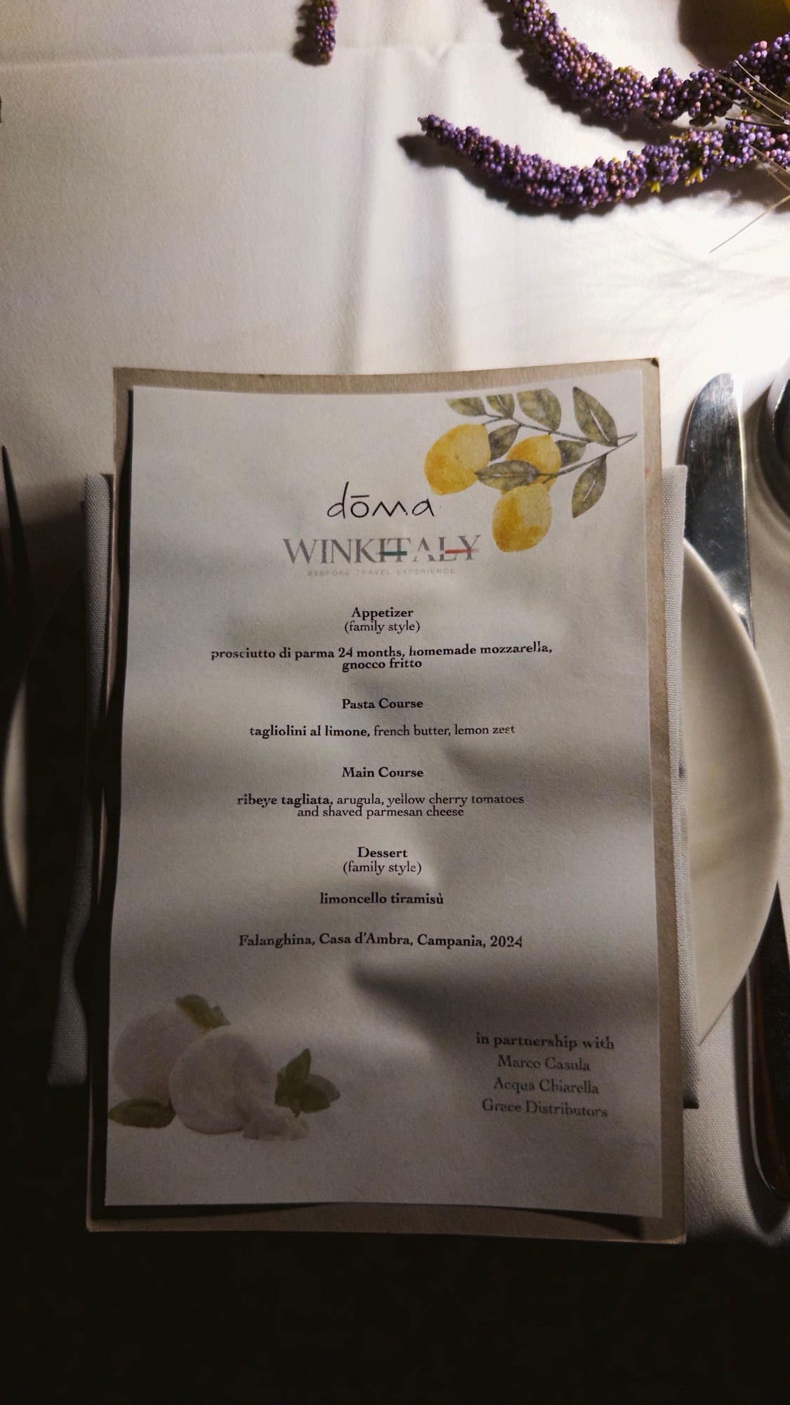 The evening's menu