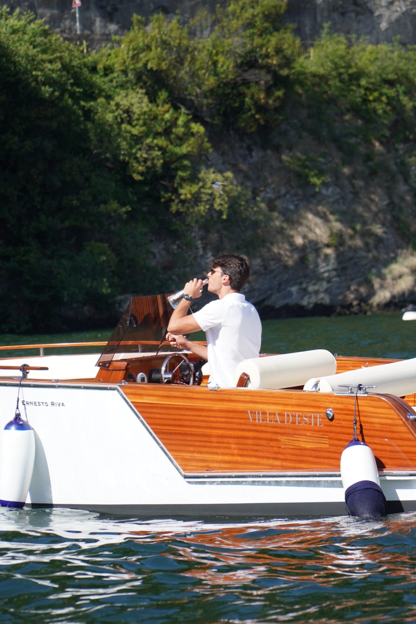 Drinking Chiarella on a Riva boat, Lake Como